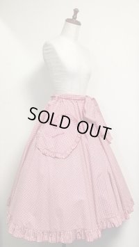 ハートポケットサーキュラースカート【赤ギンガム×赤刺繍ロゴ】