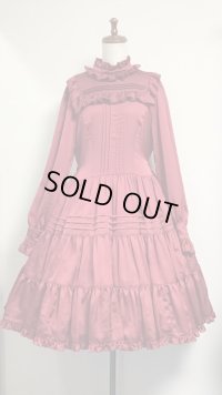 小公女ドレス長袖ジャストウエスト【ボルドー】