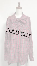 【Sale50％オフ】長袖ボーイフレンドワークシャツ・タイ付き【赤チェック】