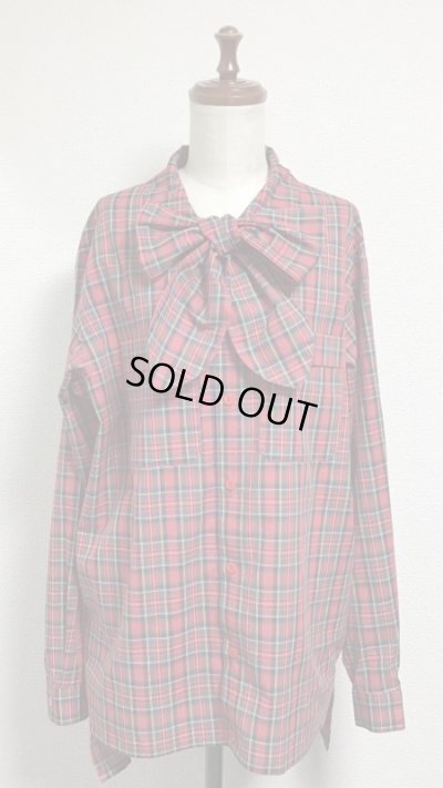 画像1: 【Sale50％オフ】長袖ボーイフレンドワークシャツ・タイ付き【赤チェック】