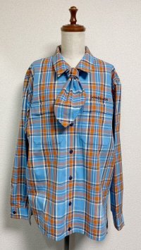 【50％オフ！】長袖ボーイフレンドワークシャツ・タイ付き【水色チェック】