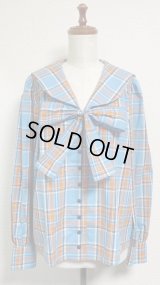 【Sale50％オフ】セーラーブラウス【水色チェック】