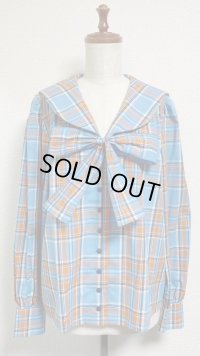 【Sale50％オフ】セーラーブラウス【水色チェック】