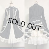 【ドレス＋ペチコート】アンティークドールドレスセット【黒×生成フリル】