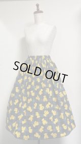 ハンドメイドギャザースカート【クマ柄・チェック系・69丈】