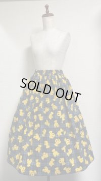 ハンドメイドギャザースカート【クマ柄・チェック系・69丈】
