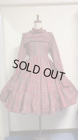 ３段ティアード長袖小公女ドレス【赤チェック】