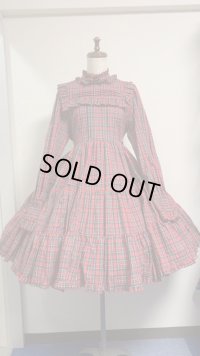 ３段ティアード長袖小公女ドレス【赤チェック】