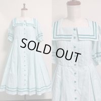 半袖スクエアタックセーラーワンピース【ミントストライプ】