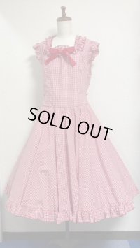 【SALE50％オフ】スクエア衿サーキュラーOP【ギンガム赤】