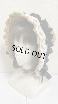 ストローボンネット【黒×白レース】