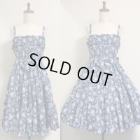 胸ギャザージャンパースカート【花柄ブルー】