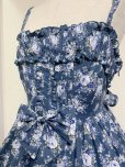 画像6: 胸ギャザージャンパースカート【花柄ブルー】 (6)