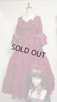シャーリングドレス・ヘッドドレスセット【ボルドー】