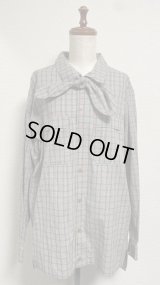 【Sale50％オフ】長袖ボーイフレンドワークシャツ・タイ付き【グレンチェック】