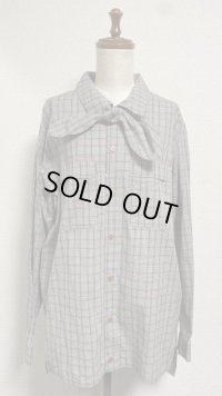 【Sale50％オフ】長袖ボーイフレンドワークシャツ・タイ付き【グレンチェック】