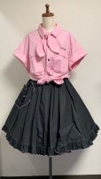 画像1: ハートポケットサーキュラースカート【ミニ丈・黒×ピンクステッチ】 (1)