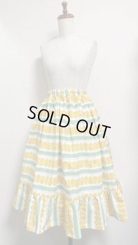 1ハンドメイド2段ティアードスカート【レトロフラワー柄グリーン系】