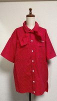 画像2: ボーイフレンドワークシャツ【赤水玉×白刺繍】 (2)
