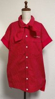 画像1: ボーイフレンドワークシャツ【赤水玉×白刺繍】 (1)