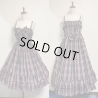 胸ギャザージャンパースカート【黒系チェック2丈】