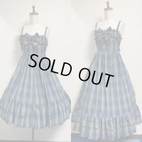 胸ギャザージャンパースカート【紺系チェック・2丈】