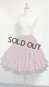 7ハンドメイド3段ティアードスカート【赤チェック・49cm丈】