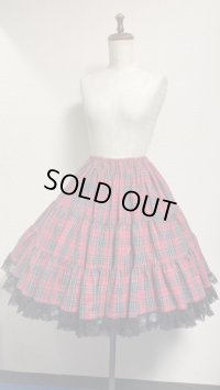 7ハンドメイド3段ティアードスカート【赤チェック・49cm丈】
