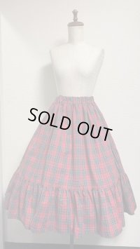 6ハンドメイド2段ティアードスカート【赤チェック・70cm丈】