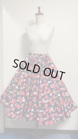 6ハンドメイド3段ティアードスカート【いちご柄・66cm丈】