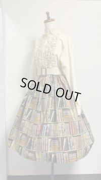 11ハンドメイドギャザースカート【本棚柄・67cm丈】