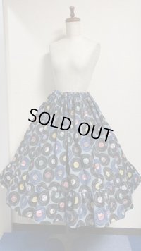 7ハンドメイドギャザースカート【レコード柄・68cm丈】