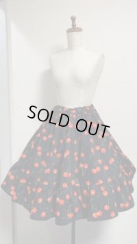8ハンドメイド2段ティアードスカート【チェリー柄・54cm丈】