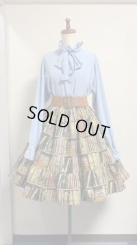 10ハンドメイド2段ティアードスカート【本棚柄・55cm丈】