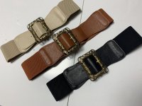 ★お手軽アクセントに！★アンティーク風バックルゴムベルト★全3色★