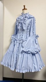 スタンドカラープリンセスドレス【水色×白ピコフリル】