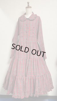 ロングティアードシャツワンピース【赤チェック】