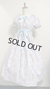 3デイリーシャーリングワンピース【花柄くま水色系・110cm丈】