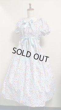 3デイリーシャーリングワンピース【花柄くま水色系・110cm丈】