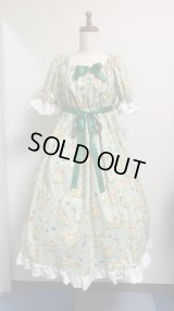 11デイリーシャーリングワンピース【バンビ柄ミント系生成レース・110cm丈】