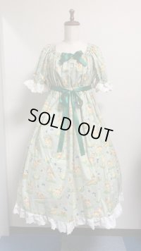 11デイリーシャーリングワンピース【バンビ柄ミント系生成レース・110cm丈】