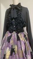 画像7: ハンドメイドギャザースカート【黒ねこ和柄・パープル系・65cm丈】