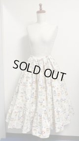 ギャザーSK【お茶会柄ベージュ系・68cm丈】