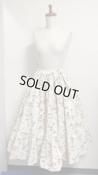 ギャザーSK【お茶会柄ベージュ系・68cm丈】