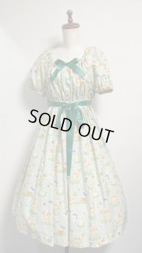 6デイリーシャーリングワンピース【バンビ柄ミント系・103cm丈】