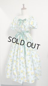 4デイリーシャーリングワンピース【レモン柄水色系・110cm丈】