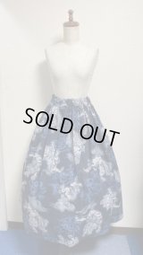 和柄ギャザーSK【獅子柄紺系・80cm丈】