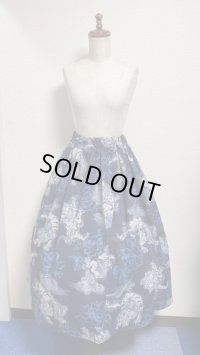 和柄ギャザーSK【獅子柄紺系・80cm丈】