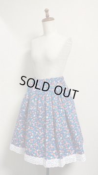 (4)ギャザーSK【チェリー柄紺系・55cm丈】