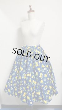 (12)2段ティアードSK【レモン柄紺系・65cm丈】